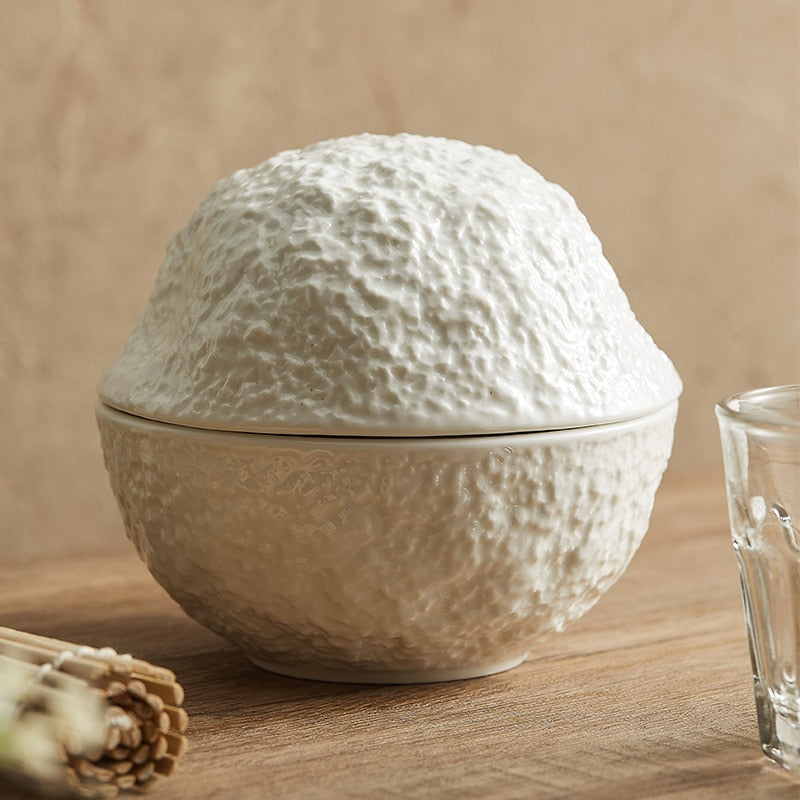 Ceramic Bowl with Lid Restaurant Creative Rock Texture